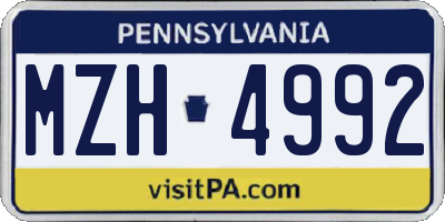 PA license plate MZH4992