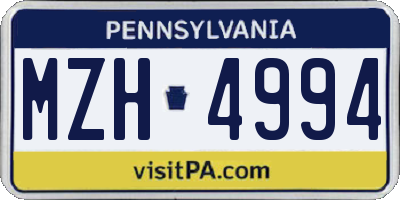 PA license plate MZH4994