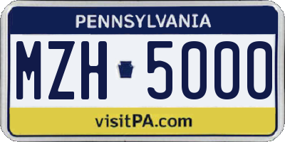 PA license plate MZH5000