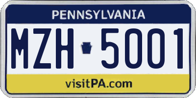 PA license plate MZH5001