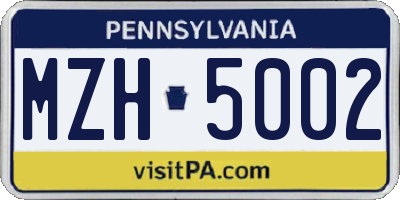 PA license plate MZH5002