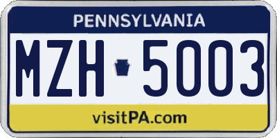 PA license plate MZH5003