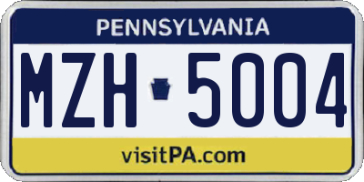 PA license plate MZH5004