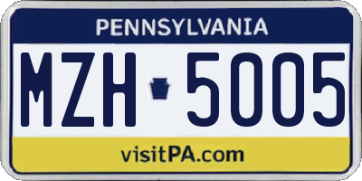 PA license plate MZH5005