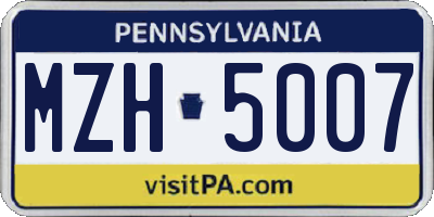 PA license plate MZH5007