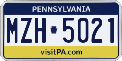 PA license plate MZH5021