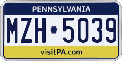 PA license plate MZH5039