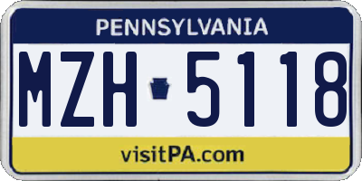 PA license plate MZH5118