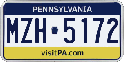 PA license plate MZH5172