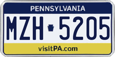 PA license plate MZH5205