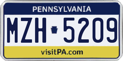 PA license plate MZH5209