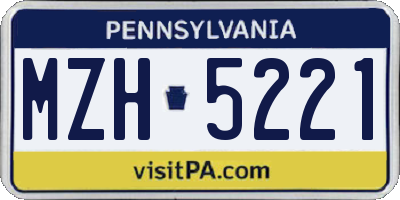 PA license plate MZH5221