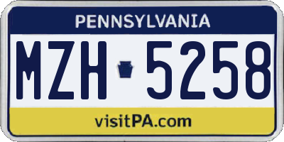 PA license plate MZH5258