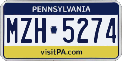 PA license plate MZH5274