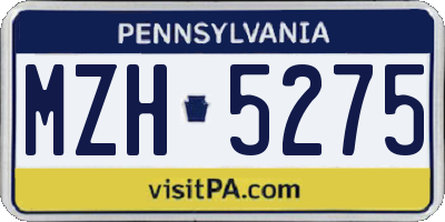 PA license plate MZH5275