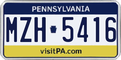 PA license plate MZH5416