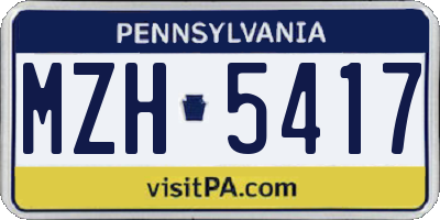 PA license plate MZH5417
