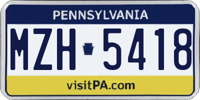 PA license plate MZH5418