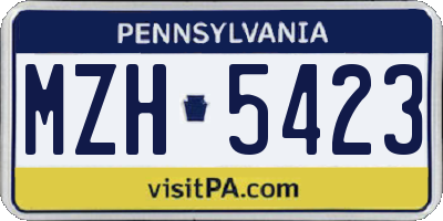 PA license plate MZH5423