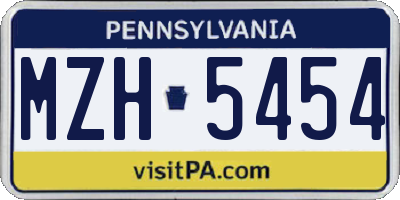 PA license plate MZH5454