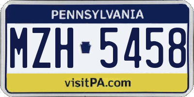 PA license plate MZH5458
