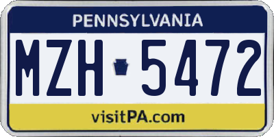 PA license plate MZH5472