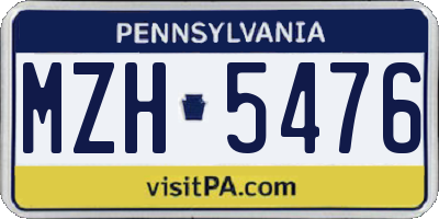 PA license plate MZH5476