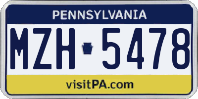 PA license plate MZH5478