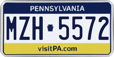 PA license plate MZH5572
