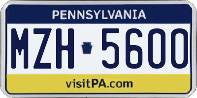 PA license plate MZH5600