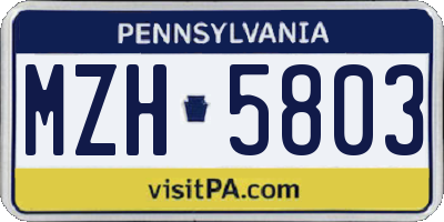 PA license plate MZH5803