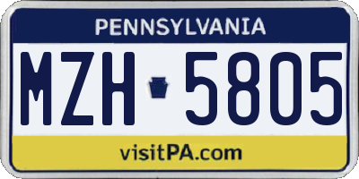 PA license plate MZH5805
