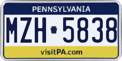 PA license plate MZH5838