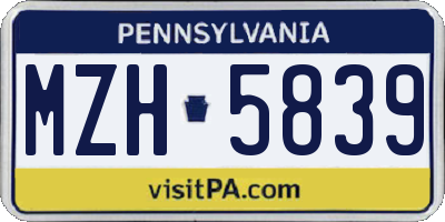 PA license plate MZH5839