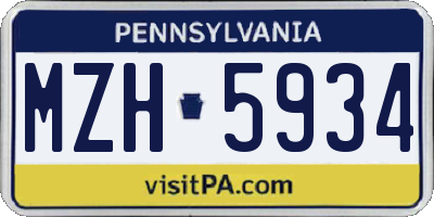 PA license plate MZH5934