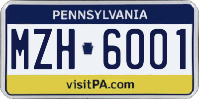 PA license plate MZH6001