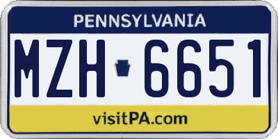 PA license plate MZH6651