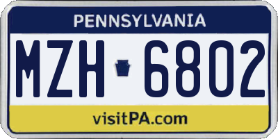 PA license plate MZH6802