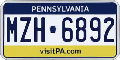 PA license plate MZH6892