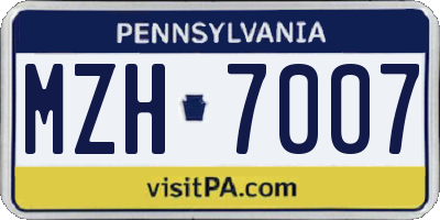 PA license plate MZH7007