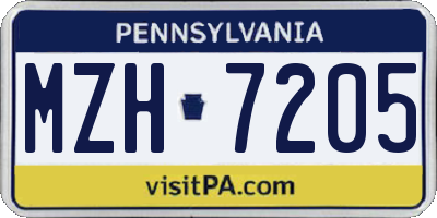 PA license plate MZH7205