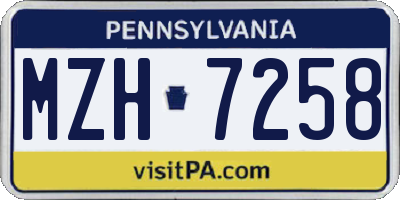 PA license plate MZH7258