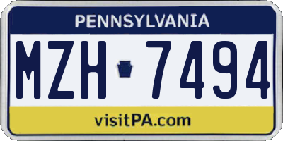 PA license plate MZH7494