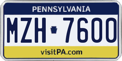 PA license plate MZH7600