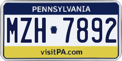 PA license plate MZH7892