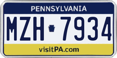 PA license plate MZH7934