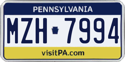 PA license plate MZH7994