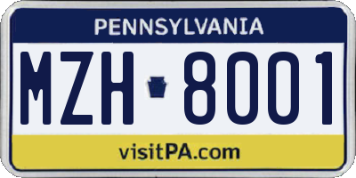 PA license plate MZH8001