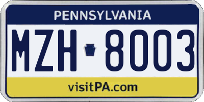 PA license plate MZH8003