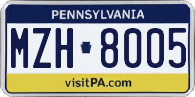 PA license plate MZH8005
